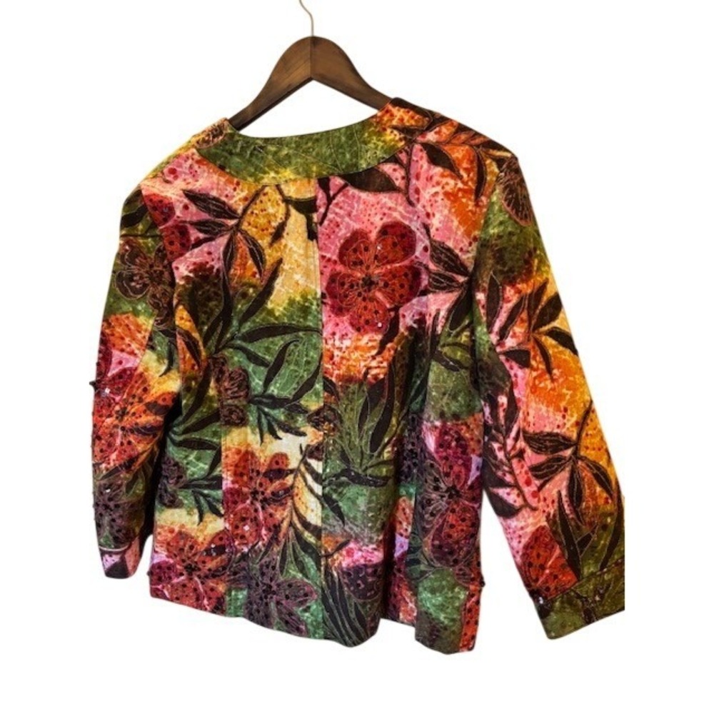 Chico's "Donya" Shimmering Flora Sequin Jacket Green Orange Pink Size 2 - Picture 7 of 11